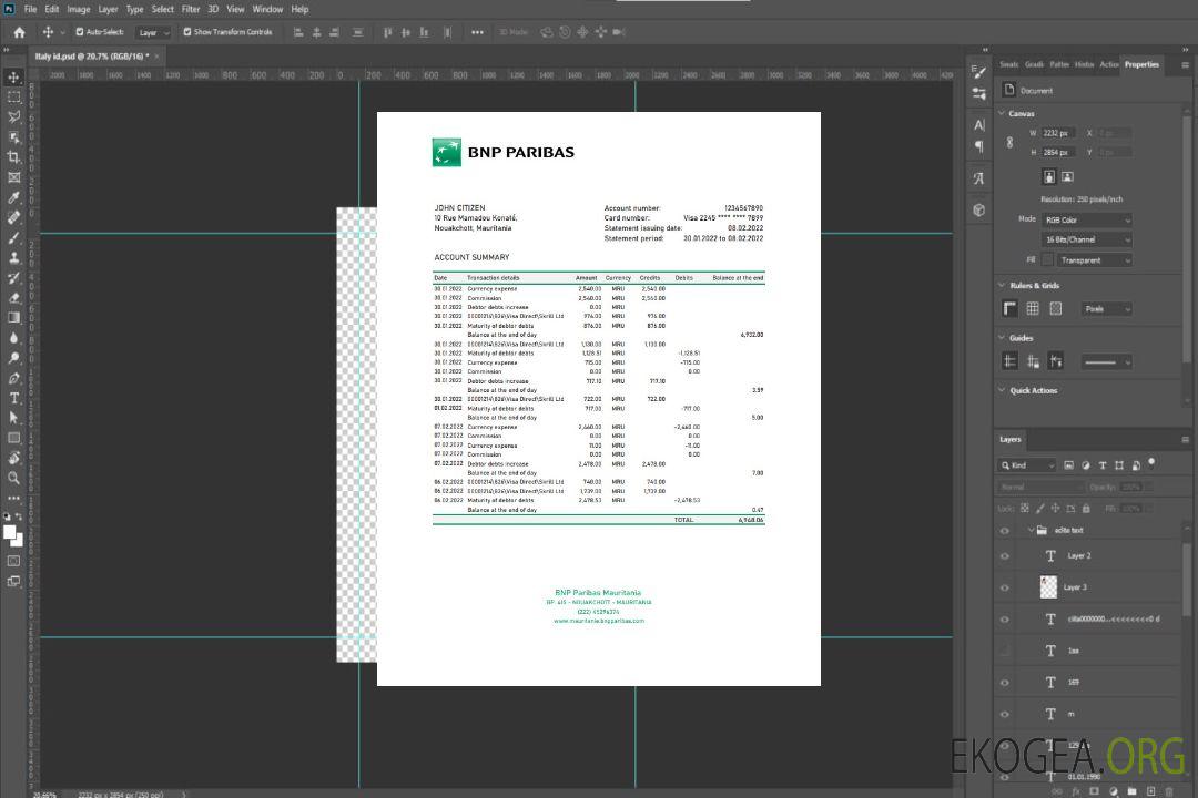 Relevé bancaire BNP Paribas Mauritanie template Relevé bancaire BNP Paribas Mauritanie template